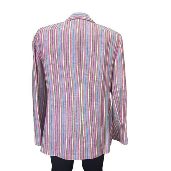 Akris Punto Striped Blue Pink Notched Collar Blazer Jacket 100% Linen sz 12USA - Picture 5 of 11